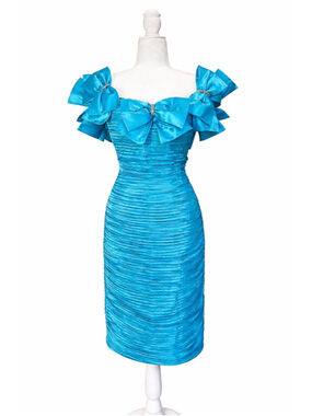 Rare Vintage Lillie Rubin Turquoise Bow Dress | 1980s Statement | Size 8